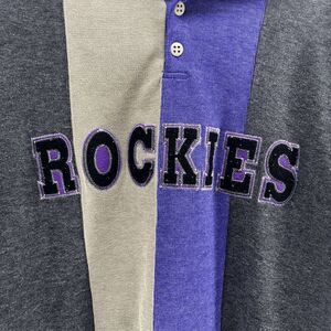 Rockies Spell Out Front Vintage Stripe Multi Color Polo Mirage Mens L MLB 90s